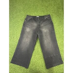 Indigo Thread Co. Crop Jeans Womens 20W Charcoal Gray Wide Leg Stitched Paneling